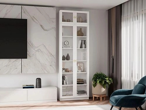 Шкаф для книг Билли Хелена-20 с антресолью Белый/Золотой (Ф-о26369) - фото 1